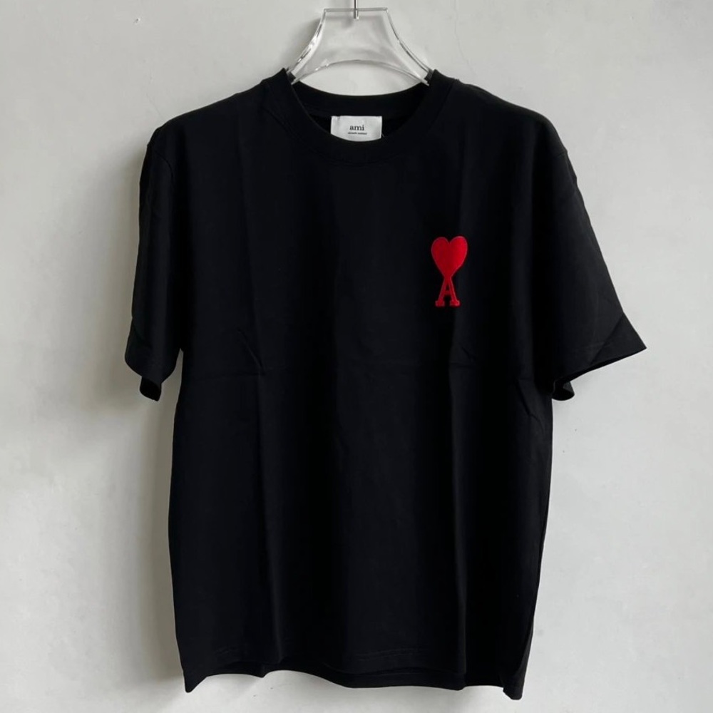 Ami Black Tee with Red Heart Accent